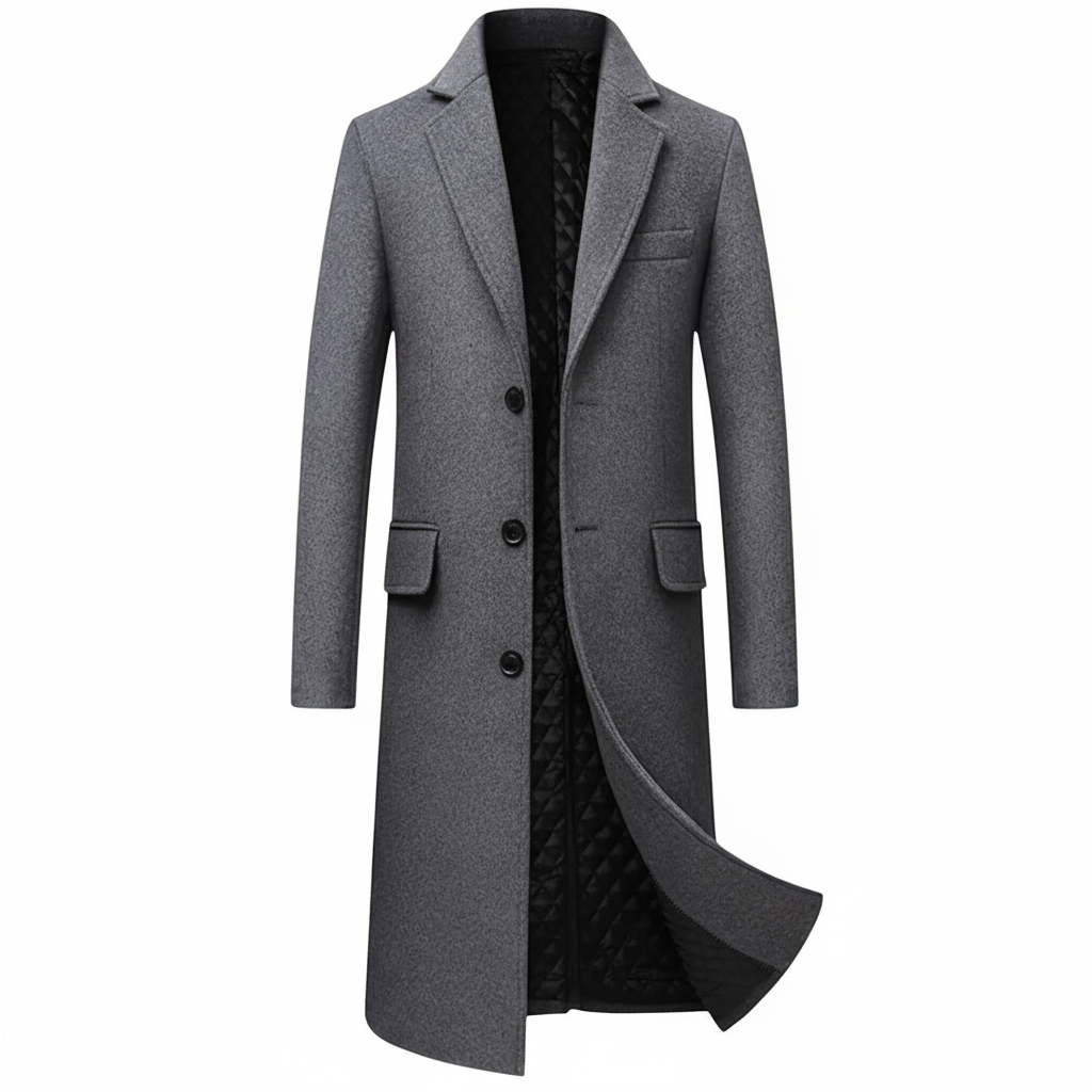 Authentic Gray English Long Coat - fondo blanco