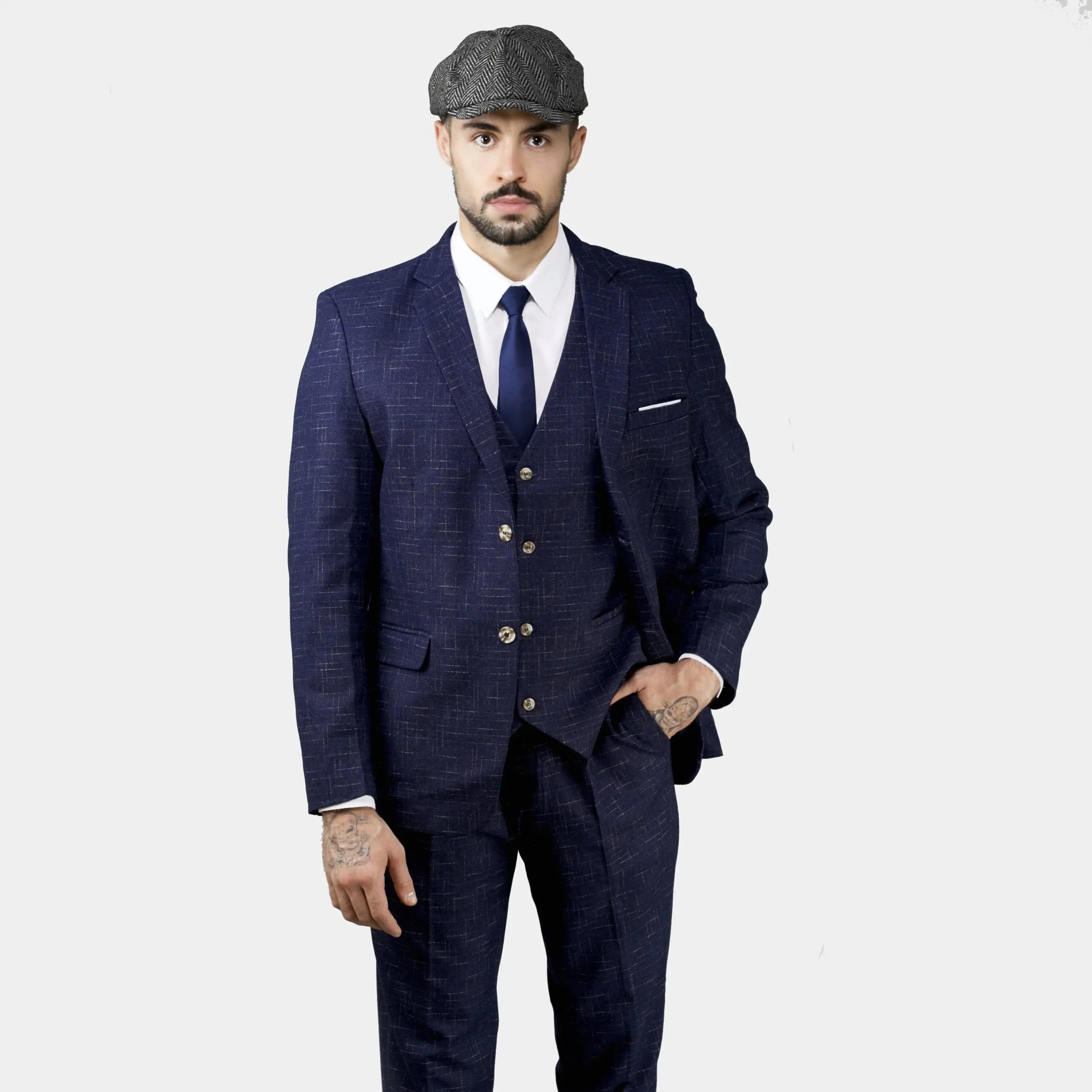 Costume tweed Peaky Blinders Shelby complet avec cravate bleue